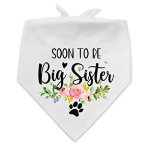 ntkio funny white flower pattern cotton pet dog bandana, soon to be big sister, pet dog pregnancy announcement, gender reveal photo prop triangle bibs accessories for dog lovers owner gift