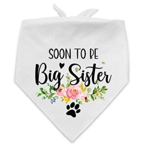 NTKIO Funny White Flower Pattern Cotton Pet Dog Bandana, Soon to Be Big Sister, Pet Dog Pregnancy Announcement, Gender Reveal Photo Prop Triangle Bibs Accessories for Dog Lovers Owner Gift