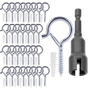 evistter 30 pack string light hooks outdoor silver,2.2in screw-in hooks for outdoor string lights,q hanger hooks outdoor for decoration hanging