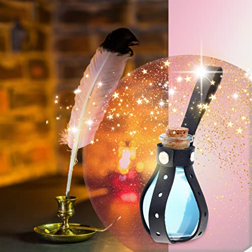 Eco-Fused Small Cosplay Potion Bottle 2x - Clear Spherical Cosplay, Wizard, Witch Costume Accessory - Incl. Cork Stopper, Black Faux Leather Sleeve Holder, Belt Loop