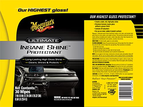 Meguiar's Ultimate Insane Shine Protectant Wipes - 30 Wipes