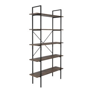 lavish home 5-tier bookshelf – open industrial style wooden bookcase – freestanding shelving unit for home or office (brown woodgrain) set of 2