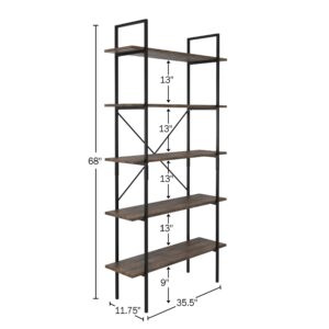 Lavish Home 5-Tier Bookshelf – Open Industrial Style Wooden Bookcase – Freestanding Shelving Unit for Home or Office (Brown Woodgrain) Set of 2