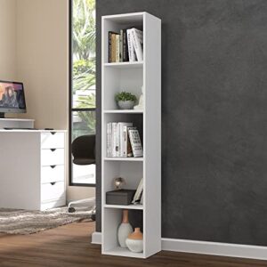 falkk furniture 5-tier shelf – natural wood tall bookshelf – minimalist 5-tier bookshelf for living room, office, bedroom – eco-friendly reforestation wood bookshelf (white)
