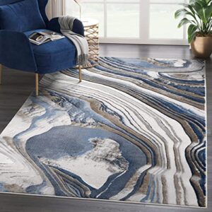 abani 4’ x 6’ modern topography design blue, grey & gold area rug rugs modern pattern no shed dining room rug