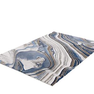 Abani 4’ x 6’ Modern Topography Design Blue, Grey & Gold Area Rug Rugs Modern Pattern No Shed Dining Room Rug