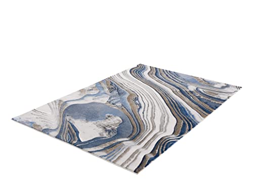 Abani 4’ x 6’ Modern Topography Design Blue, Grey & Gold Area Rug Rugs Modern Pattern No Shed Dining Room Rug