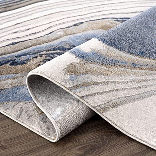 Abani 4’ x 6’ Modern Topography Design Blue, Grey & Gold Area Rug Rugs Modern Pattern No Shed Dining Room Rug