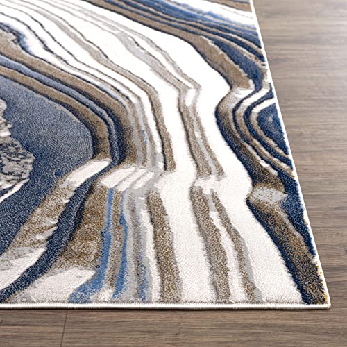 Abani 4’ x 6’ Modern Topography Design Blue, Grey & Gold Area Rug Rugs Modern Pattern No Shed Dining Room Rug