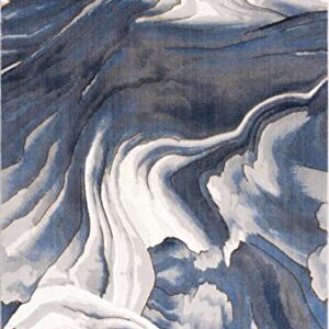 Abani Sand Wave Print Modern Blue & Grey Dining Room Rug - Non-Shedding 5’3” x 7’6” (5'x8') Rugs Multicolor Swirl Pattern Area Rug