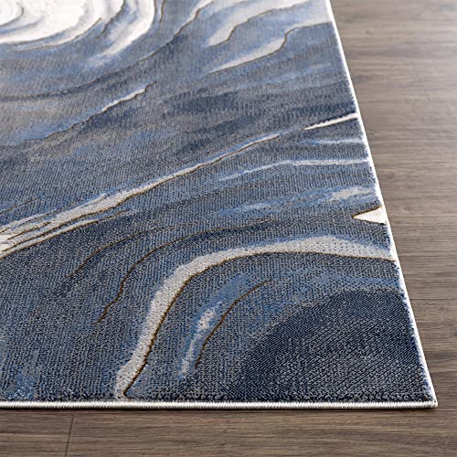 Abani Sand Wave Print Modern Blue & Grey Dining Room Rug - Non-Shedding 5’3” x 7’6” (5'x8') Rugs Multicolor Swirl Pattern Area Rug