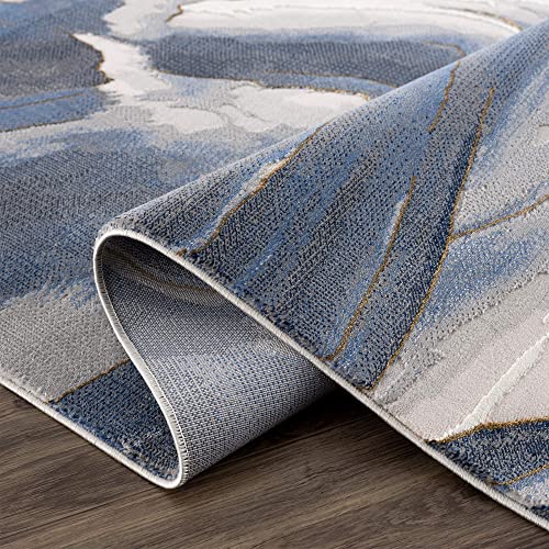 Abani Sand Wave Print Modern Blue & Grey Dining Room Rug - Non-Shedding 5’3” x 7’6” (5'x8') Rugs Multicolor Swirl Pattern Area Rug