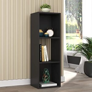 falkk furniture 3-tier shelf – natural wood 3-shelf bookcase – modern and minimalist 3-tiered bookshelf for living room, bedroom, office – made with sustainable reforestation wood (black)