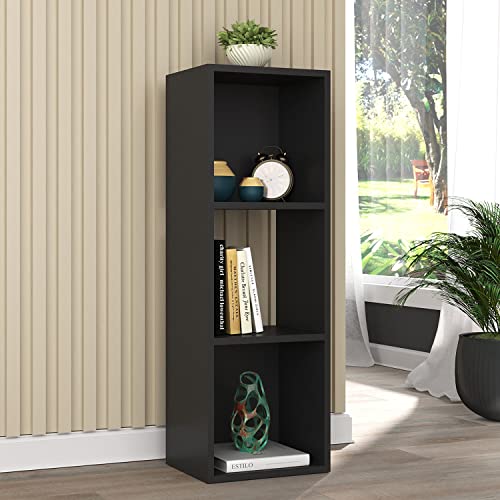 FALKK Furniture 3-Tier Shelf – Natural Wood 3-Shelf Bookcase – Modern and Minimalist 3-Tiered Bookshelf for Living Room, Bedroom, Office – Made with Sustainable Reforestation Wood (Black)