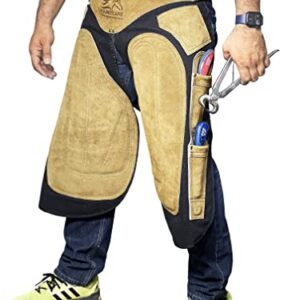 Equine Care Farrier Chaps with Back Support, 4 Knife Pockets & Nail Magnet - Cow Hide Suede Leather and Canvas Horse Shoeing Apron (27 Inch-70 CM)