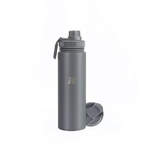 cubitt insulated sports hydro water bottle 24 oz, 2 lids (coffee lid and wide mouth twist sports lid), stainless steel, double walled. cold for up to 24 hours, hot for up to 12 hours. grey