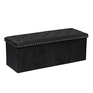 b fsobeiialeo storage ottoman bench, folding tufted ottomans with storage, extra large 140l storage chest storage boxes footrest bench for bedroom, luxury velvet fabric 43 inches black