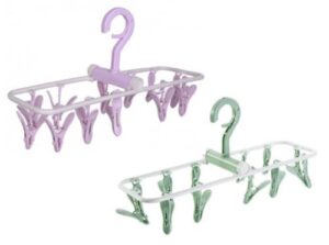 ruoxian 2 pieces laundry hanger foldable portable with clips drying rack for socks lingerie plastic clothes travelling (purple+green)