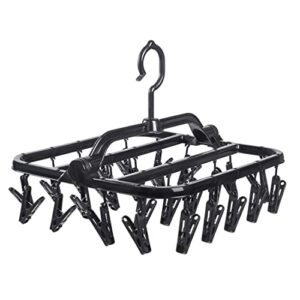 annaklin foldable clip hangers with 26 drying clips, underwear hanger with clips, plastic laundry clip and drip drying hanger for socks, bras, lingerie, clothes, sturdy, black