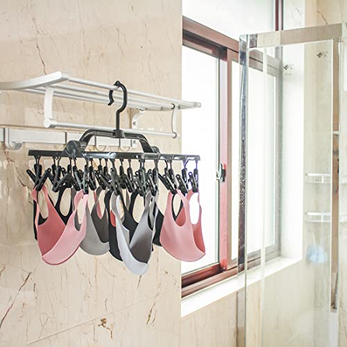 Annaklin Foldable Clip Hangers with 26 Drying Clips, Underwear Hanger with Clips, Plastic Laundry Clip and Drip Drying Hanger for Socks, Bras, Lingerie, Clothes, Sturdy, Black