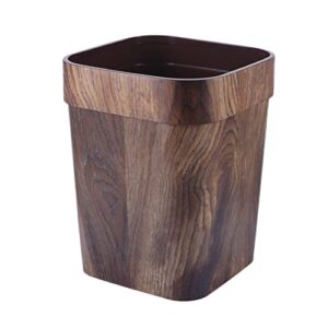 Trash Can Imitation Wood Grain: Rustic Farmhouse Wastebasket Bin for Bathroom Office Bedroom Living Room Coffee