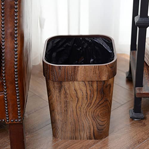 Trash Can Imitation Wood Grain: Rustic Farmhouse Wastebasket Bin for Bathroom Office Bedroom Living Room Coffee