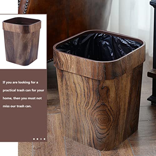 Trash Can Imitation Wood Grain: Rustic Farmhouse Wastebasket Bin for Bathroom Office Bedroom Living Room Coffee