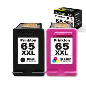 prinkton remanufactured ink cartridges replacement for hp 65 xl 65xl 65xxl 65 xxl combo pack for envy 5055 5052 5010 deskjet 3755 2600 3752 2652 amp 100 printer (1 black 1 tri-color)