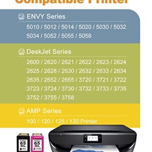 Prinkton Remanufactured Ink Cartridges Replacement for HP 65 XL 65XL 65XXL 65 XXL Combo Pack for Envy 5055 5052 5010 DeskJet 3755 2600 3752 2652 AMP 100 Printer (1 Black 1 Tri-Color)