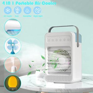 Portable Air Conditioner, 120°Oscillating Evaporative Personal Air Cooler with 4 Speeds Rainbow LED Light,2 Spray Humidify,2/4/6H Timer,600ml Tank,Low Noise, Desktop Office, Home, Bedroom, Dormitory