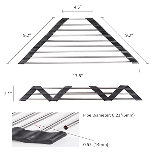 Annaklin Triangle Roll Up Dish Drying Rack for Sink Corner 1-Pack, Stainless Steel Foldable Mini Corner Sink Drying Rack for Small Spaces, Over The Sink Corner Dish Drainer, Black