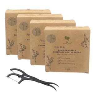 me mother earth vegan dental floss picks (200 count) – natural | sustainable | eco friendly | charcoal dental flossers for a zero waste oral care