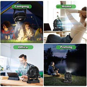 RORJOY Rechargeable Camping Fan with Led Lantern-25h Battery Operated Cordless Portable Fan with Quiet Brushless Motor.Hanging Hook,4 Speeds,Usb Desk Fan Tent Fan For Home, Office,Tent,Camping