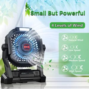 RORJOY Rechargeable Camping Fan with Led Lantern-25h Battery Operated Cordless Portable Fan with Quiet Brushless Motor.Hanging Hook,4 Speeds,Usb Desk Fan Tent Fan For Home, Office,Tent,Camping