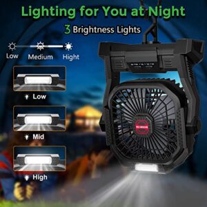 RORJOY Rechargeable Camping Fan with Led Lantern-25h Battery Operated Cordless Portable Fan with Quiet Brushless Motor.Hanging Hook,4 Speeds,Usb Desk Fan Tent Fan For Home, Office,Tent,Camping