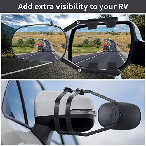 Towing Mirrors Mirror Extensions for Towing Universal Trailer Clip on Mirror Side Mirror Extensions for Towing Adjustable 360 Degree Rotation Extends Camper Towing Mirrors for Car Truck Black(2 Pcs)