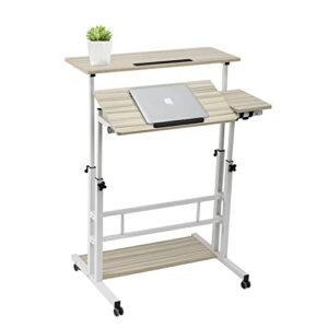 hadulcet mobile standing desk, rolling table adjustable computer desk, stand up laptop desk mobile workstation for home office classroom with wheels, 31.49 x 23.6 in beige