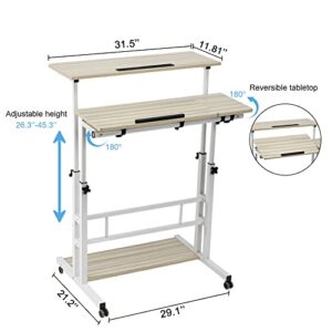 Hadulcet Mobile Standing Desk, Rolling Table Adjustable Computer Desk, Stand Up Laptop Desk Mobile Workstation for Home Office Classroom with Wheels, 31.49 x 23.6 in Beige