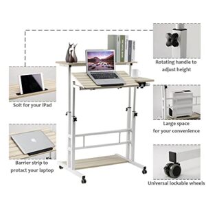 Hadulcet Mobile Standing Desk, Rolling Table Adjustable Computer Desk, Stand Up Laptop Desk Mobile Workstation for Home Office Classroom with Wheels, 31.49 x 23.6 in Beige