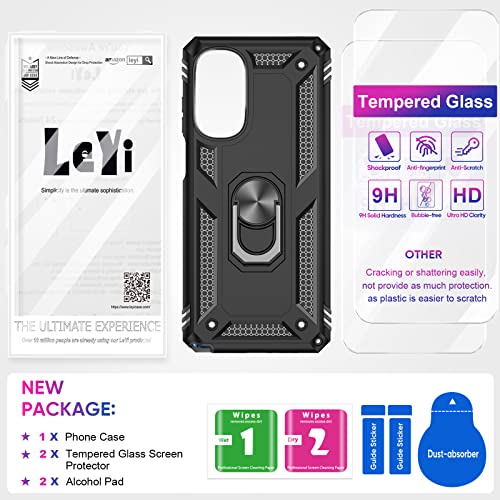 LeYi for Moto G Stylus 5G 2022 Case (NOT FIT 4G), Motorola G Stylus 5G Case 2022 with 2 Pcs Tempered Glass Screen Protector, Heavy Duty Protective Case with Magnetic Stand for Moto G Stylus 5G, Black