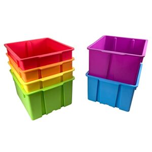 eai education heavy-duty bins for classroom, office and home, no sharp edges, stackable, 14 3/8" l 11 1/2" w 7 1/2" h, assorted colors, set of 6