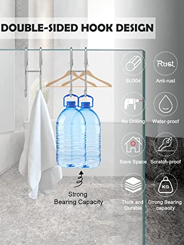 VIEDZMY 7 Inch Shower Door Hooks, 304 Stainless Steel Hanging Double Towel Hooks Shower Towel Holder Clothes Coat Robe Hooks for Bathroom Frameless Glass