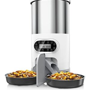 Automatic Cat Feeders 2 Cat, 4.5L Cat Food Dispenser with Splitter and Two Stainless Bowls, Timed Cat Feeder, up to 4 Meals with Portion Control, 10s Voice Recorder