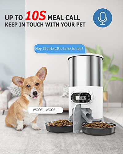 Automatic Cat Feeders 2 Cat, 4.5L Cat Food Dispenser with Splitter and Two Stainless Bowls, Timed Cat Feeder, up to 4 Meals with Portion Control, 10s Voice Recorder