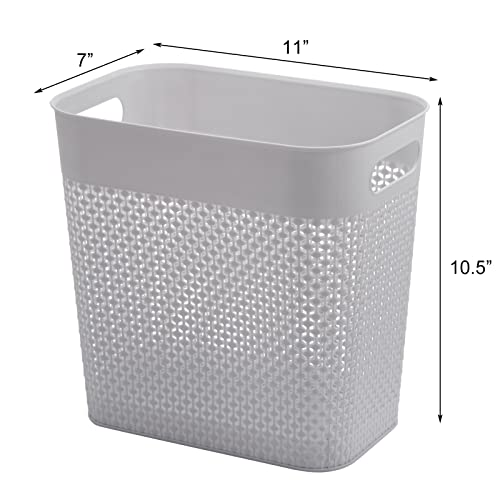 Elsjoy Set of 3 Plastic Trash Can Slim Waste Basket, 3 Gallon Garbage Can with Handles, Hollow-Out Rubbish Bin for Bathroom, Kitchen, Office, Dorm, Gray