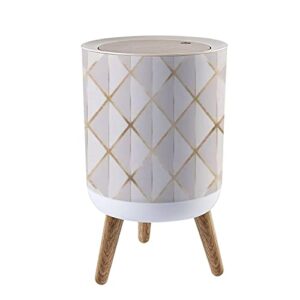 ibpnkfaz89 small trash can with lid geometric gold glitter 3d rhombus tile seamless garbage bin wood waste bin press cover round wastebasket for bathroom bedroom diaper office kitchen