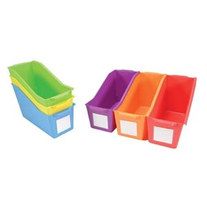 eai education connecting book bins for classroom, office and home, no sharp edges, stackable, 13 1/2" l 5 3/8" w 7" h, labels included, assorted colors, set of 6