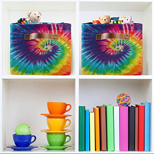 HUXINO Storage Basket Cube, Abstract Swirl Tie Dye Rainbow Large Storage Bin Box Collapsible Clothes Toys Organizer Laundry Basket for Shelves Closet Kids Nursery Bedroom, 1 Pack