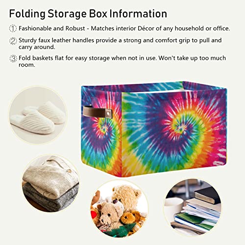 HUXINO Storage Basket Cube, Abstract Swirl Tie Dye Rainbow Large Storage Bin Box Collapsible Clothes Toys Organizer Laundry Basket for Shelves Closet Kids Nursery Bedroom, 1 Pack