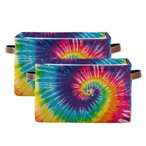 HUXINO Storage Basket Cube, Abstract Swirl Tie Dye Rainbow Large Storage Bin Box Collapsible Clothes Toys Organizer Laundry Basket for Shelves Closet Kids Nursery Bedroom, 1 Pack